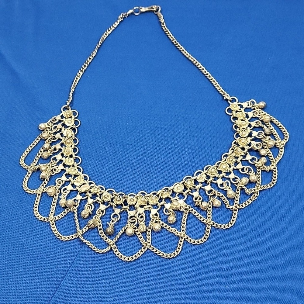Cannetille Silver-tone Necklace Jingle Chimes Layered Chains Bellydancer‎ VTG